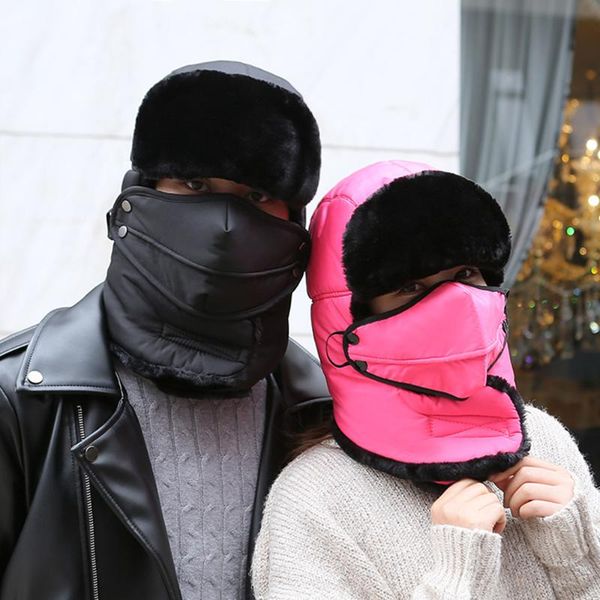 

berets aowofs korean winter bomber hats warm neck mask lei feng cap couples women men 5 colors velvet solid color outdoor lovers, Blue;gray