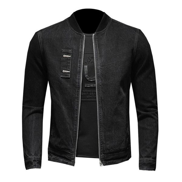

men's jackets high-quality casual denim jacket cotton stand-up collar black slim-fitting clothing 2021 autumn street trend m-5xl, Black;brown