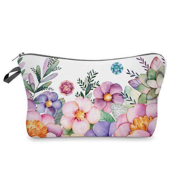 

print cosmetic bag tropical plant flowers fresh fashion portable makeup travel toiletry organizer bags & cases