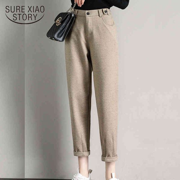 

women high waist harem pants autumn winter thick warm soft botton woolen loose korean style work suit trousers 7812 50 210417, Black;white