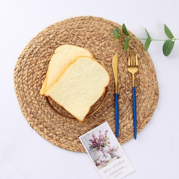 

mats & pads natural straw woven placemats round rattan dining table coffee cup coasters heat insulation pot holder kitchen supplies