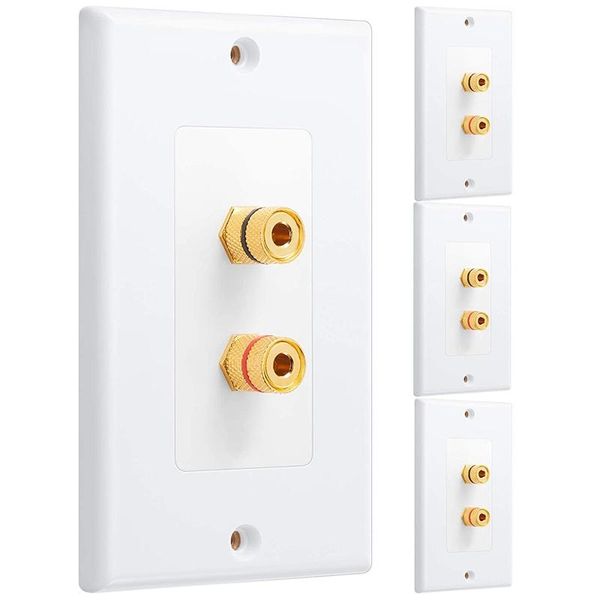 

smart power plugs 4 pack single gang 1.0 speaker wire wall plate (banana plug plate) for 1 speaker, white