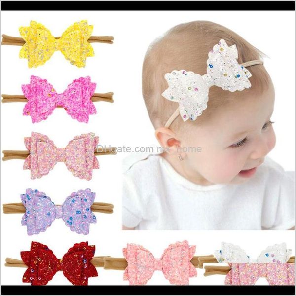 

infant baby girls glitter shiny sequin bowknots headbands toddler stretchy hairwrap childrens princess hairbands q6un dyfht, Slivery;white