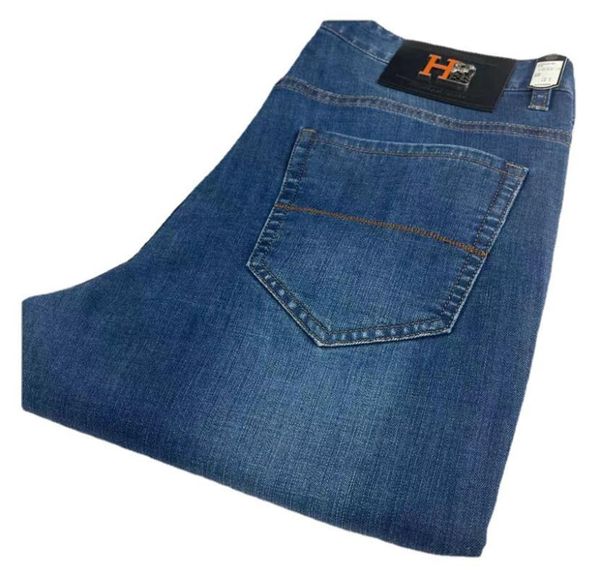 

spring and summer men's mid waist casual straight tube version long fashion jeans, Blue