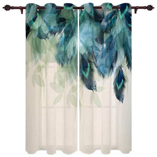 

exquisite home curtains peacock feather living room bedroom kitchen translucent polyester decorative curtain & drapes