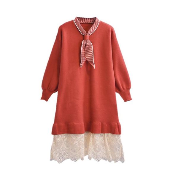 

casual dresses 2021 autumn and winter mid length sweater women's dress over the knee sweet loose fashion all match pullover c382, Black;gray