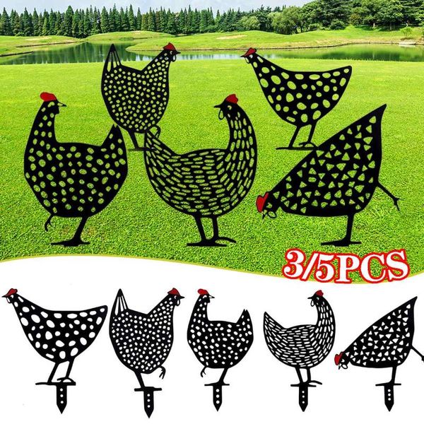 

3/5 pcs easter chicken metal hen for gardening ornaments yard iron art outdoor garden backyard lawn stakes la decorations