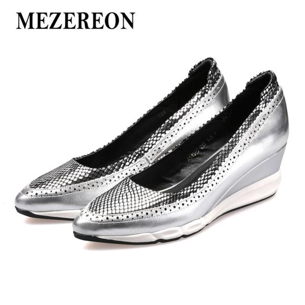 

wedge shoes woman pointed toe pumps genuine leather casual ladies fashion slip on footwear women heel dress, Black