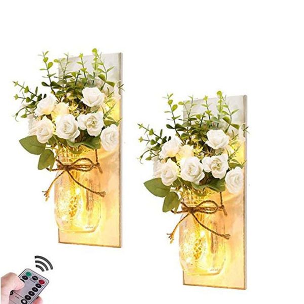 

rustic wall sconces handmade art hanging design with remote control led light and white peony promotion lamp