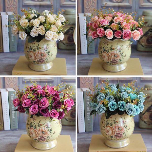 

wedding bridal european artificial rose leaf flowers bouquet party garden decal silk flower 1 decorative & wreaths