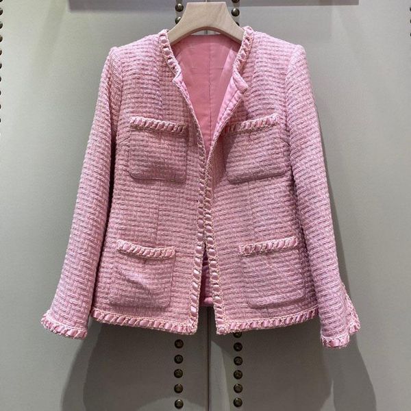 

spring luxury women pink wool jacket female fashion tweed coat overcoat rmsx 5.08 women's jackets, Black;brown