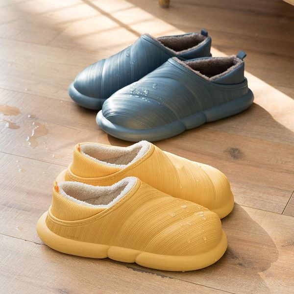 

slippers winter house female non-slip home fur lined bag heel shoes women and man plush cotton couples concise two wear, Black