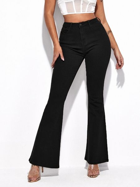 

high waist flare leg jeans r0id#, Blue