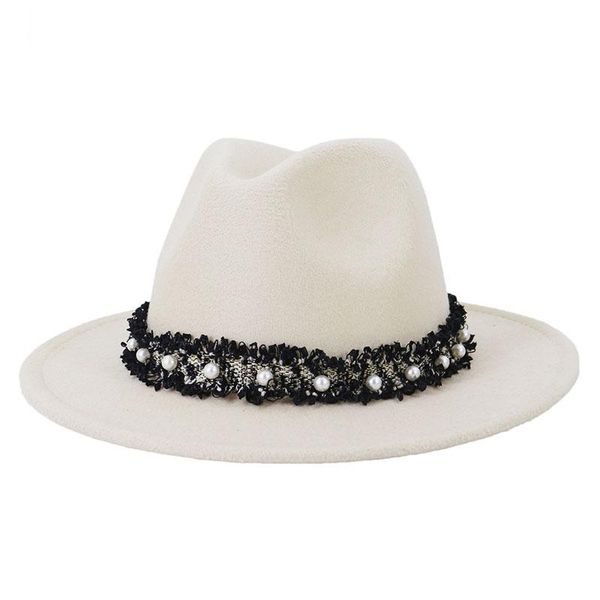 

wide brim hats autumn winter women's cap felt black for men fedoras fashion 2021 jazz hat european american round solid pearl couples, Blue;gray