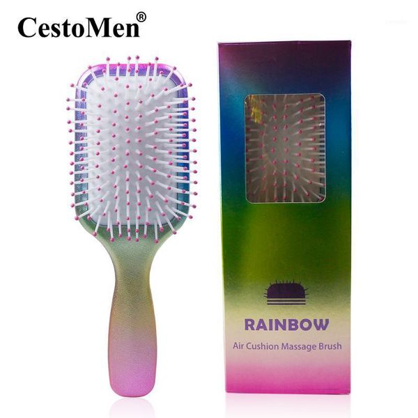 

cestomen air cushion comb rainbow detangling hair brush women hairdressing tools beauty salon quality sclap massage brush1, Silver