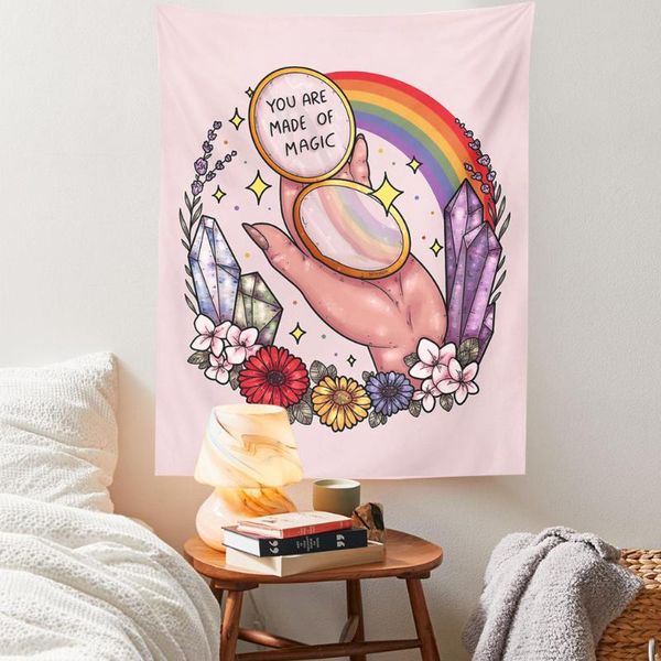 

tapestries rainbow tapestry tarot card wall hanging decor boho magic hand home flower tapestrys kawaii room