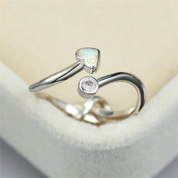 

wedding rings simple female love heart opal ring rose gold silver color thin for classic round crystal open engagement, Slivery;golden