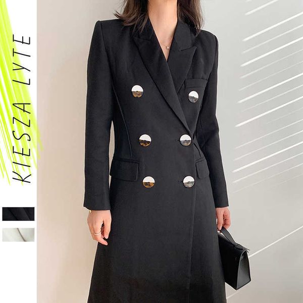 

kieza lyte spring vintage long trench coat elegant black suit blazer casaco outerwear feminino female windbreaker 210608, Tan;black