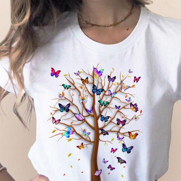 

butterfly tree fashion harajuku womens t shirts summer casual short sleeve tee femme clothes, White