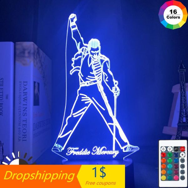 

night lights 3d led light lamp british singer freddie mercury figure nightlight for office home decoration fans gift drop