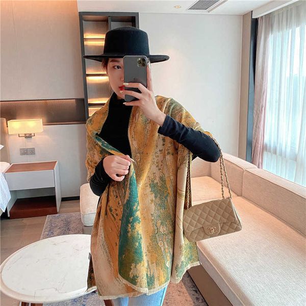 

2021 imitation cashmere scarf for women in autumn and winter, Blue;gray