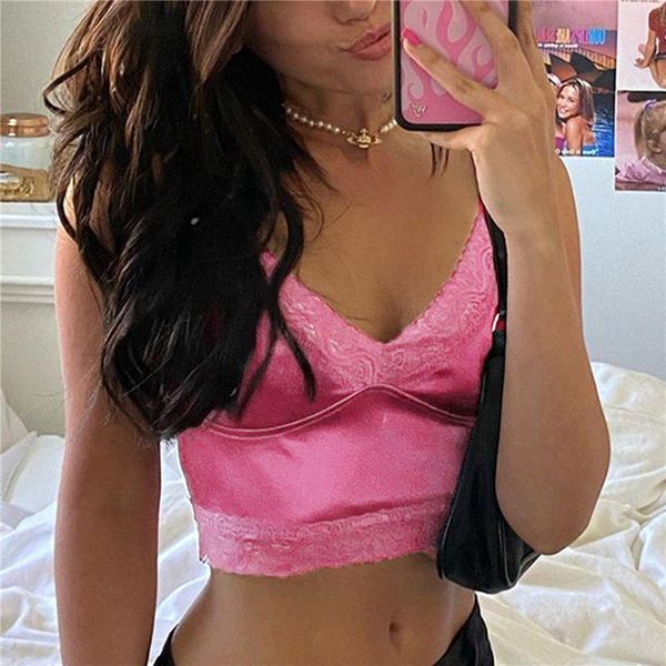 

women patchwork crop harajuku deep v neck spaghetti strap fashion lace camis streetwear ladies camisole yoga outfit