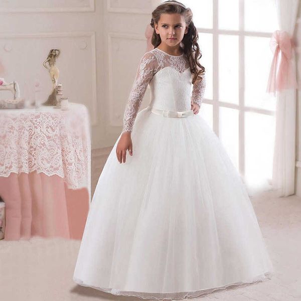 

long sleeves girl weddings lace first communion dresses flower girl campus party long dresses for graduation opening party, Red;yellow