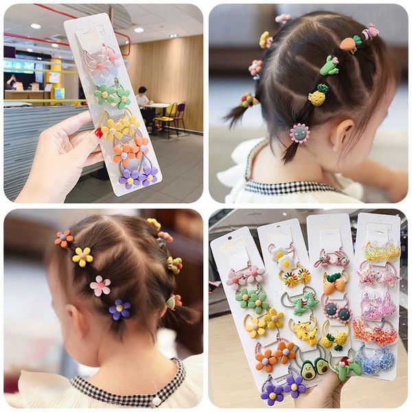 

flower baby hair ties cute girls ponytail holders cartoon bands elastic ropes sweet princess headwear accessories, Slivery;white