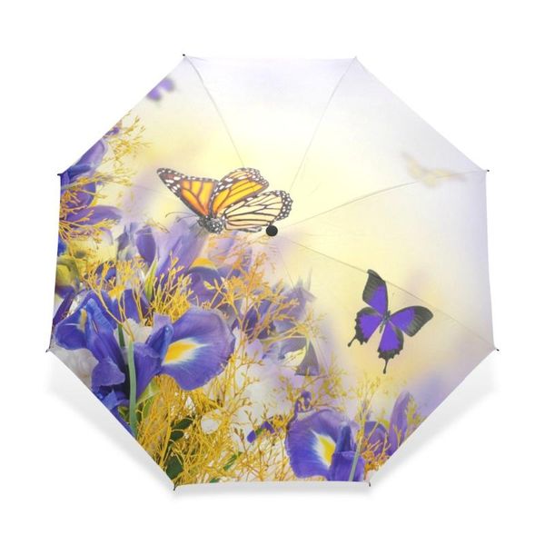 

umbrellas creative butterfly with flower three folding umbrella uv brand automatic rain women pongee gear for child girl