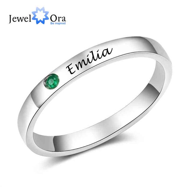 

jewelora silver color personalized name ring with birthstone custom engraved rings women fashion jewelry gifts for mother