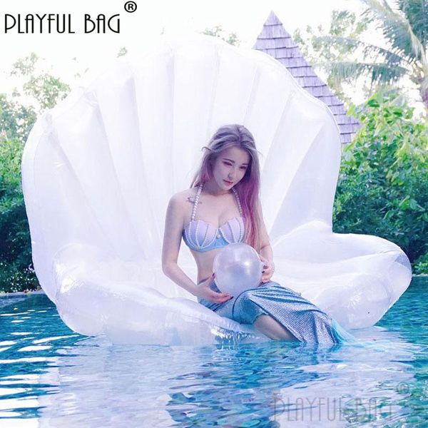 

playful bag water inflatable pearl shell floating raft scallop summer swimming pool 2021 party toys 150*110cm e50 life vest & buoy