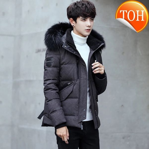 

duck down jacket men short winter coat for korean black puffer 's jackets detachable hat parka pluma hombre kj789