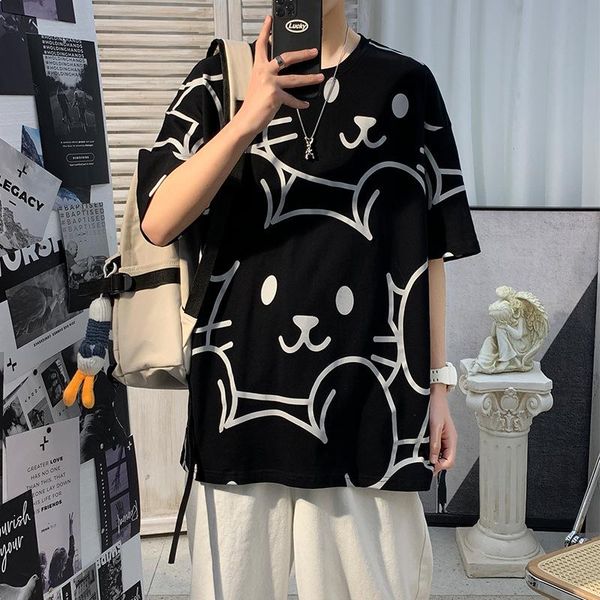 

men's t-shirts hip hop harajuku style summer short sleeve t-shirt male pure cotton loose cartoons printing large size 8xl, White;black