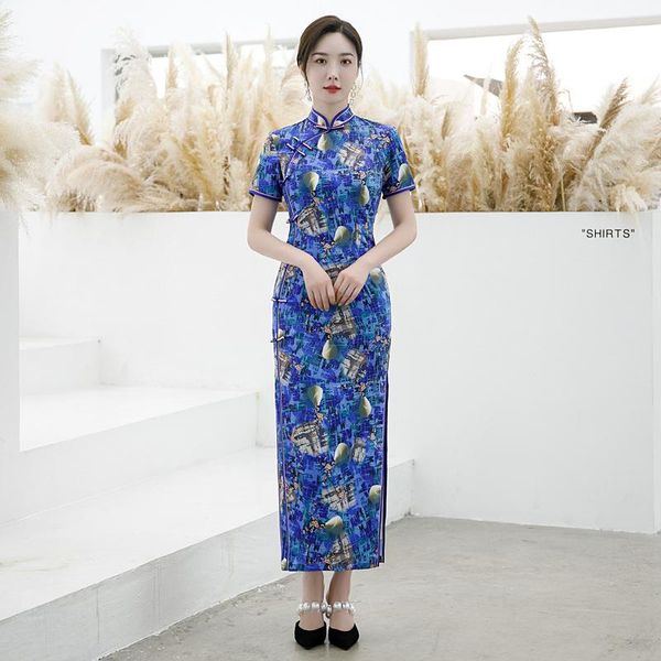 

oriental high-split long cheongsam chinese qipao mandarin collar half-sleeve stage show dresses for women plus size 4xl 5xl ethnic clot, Red