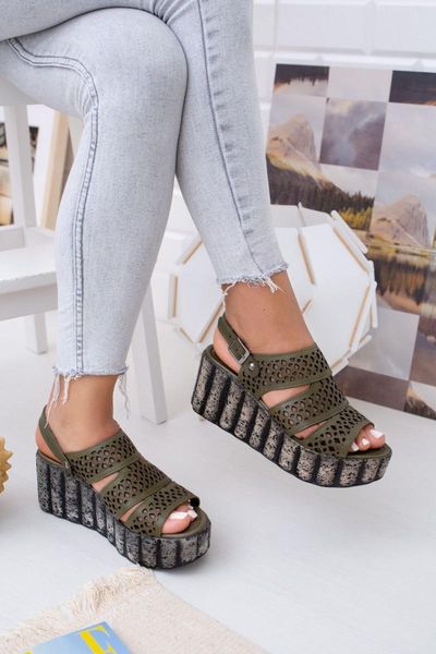 

sandals genuine leather mood khaki wedges, Black