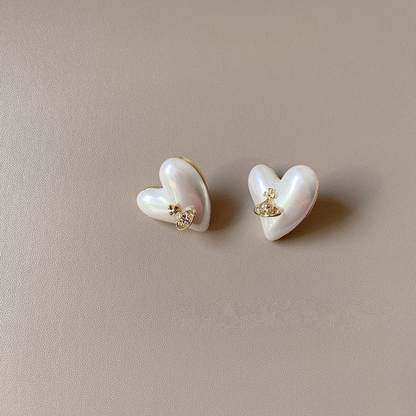 

e022 small fashionable temperament heart-shaped women's pearl earrings, Golden