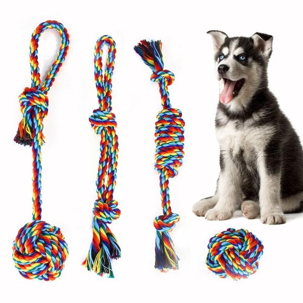 

small animal supplies pet molar cotton rope toy rainbow braided knot pets cleaning teeth biting toys durable dog interactive training chew