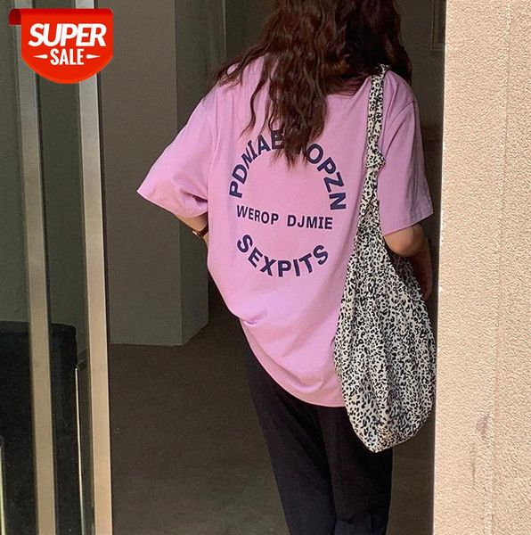 

huang zheng letter printed short-sleeved t-shirt female korean version ins loose and simple casual xst21033 #yr49, Black;gray