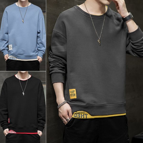

2021 spring youth men's sweater trend fashion casual long sved men's, Black