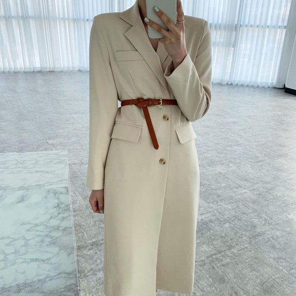 

women's suits & blazers [ewq] blazer black autumn 2021 notched loose single breasted over-the-knee split long sleeve suit jacket 5e2933, White;black