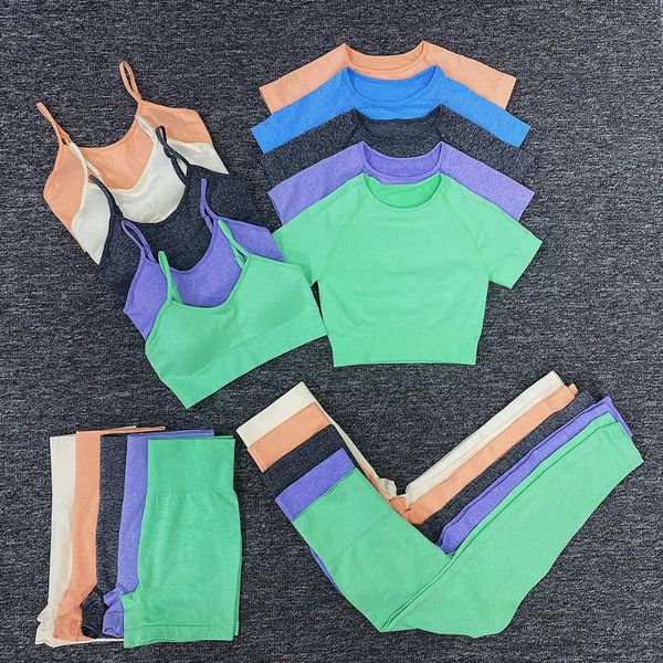 

women's two piece pants 2/3/4pcs yoga sets women tracksuit outfits workout clothes for female suit fitness leggings bra womans gym spor, White