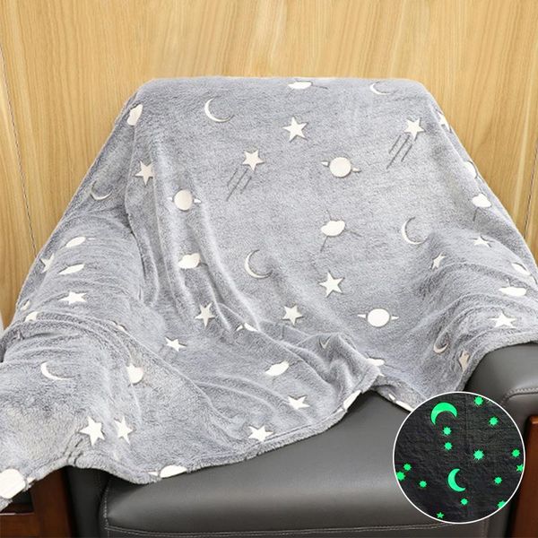 

blankets glow in the dark fleece blanket throw grey stars / moon plush furry warm sofa bedspread