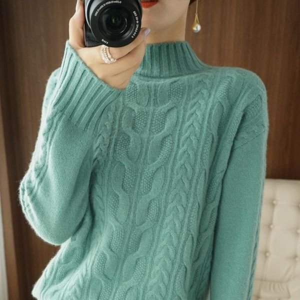 

women's sweaters lafarvie knit wool sweater women turtleneck clothes arrival 2021 mujer winter fashion oversized green jumper female pu, White;black