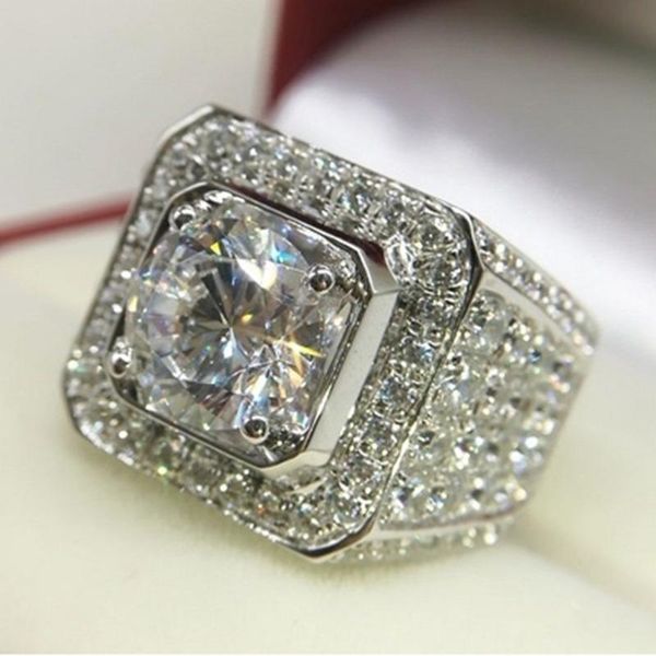 

wedding rings luxury round shiny full zircon engagement for men fashion jewelry, Slivery;golden