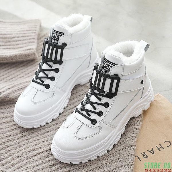 

boots 2021 winter women's shoes snow plus velvet high-platform ankle women chunky sneakers white black