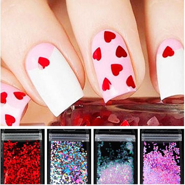 

nail art decorations valentine glitter flakes sequin holographic sweet love heart romantic paillette manicure diy, Silver;gold