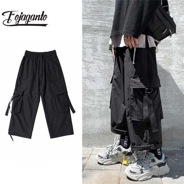

men's pants fojaganto spring and summer section casual fashion menmulti-pocket trousers overalls elastic, Black