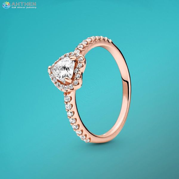 

cluster rings ahthen 925 sterling silver sparkling elevated heart ring women ngagement for jewelry making girl, Golden;silver