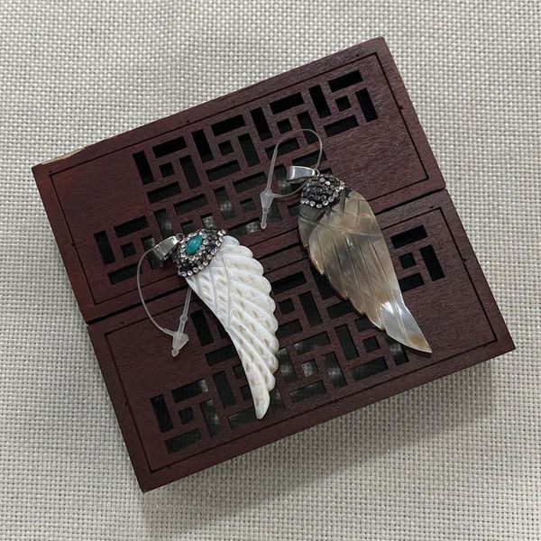 

charms natural shell pendant wing shape inlaid rhinestones suitable for making exquisite charm crafts jewelry accessories wholesale, Bronze;silver