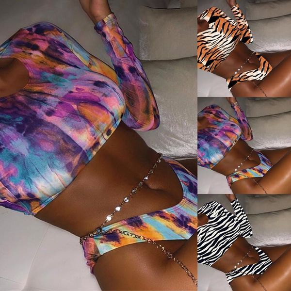 

long sleeve slim fitting bikini tie dye suit swimwear women set 2021 push up biquini female swimsuit bathin one-piece suits